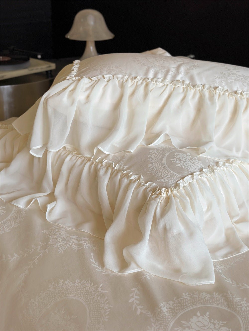 Airy Silky Floral Lace Bedding Set