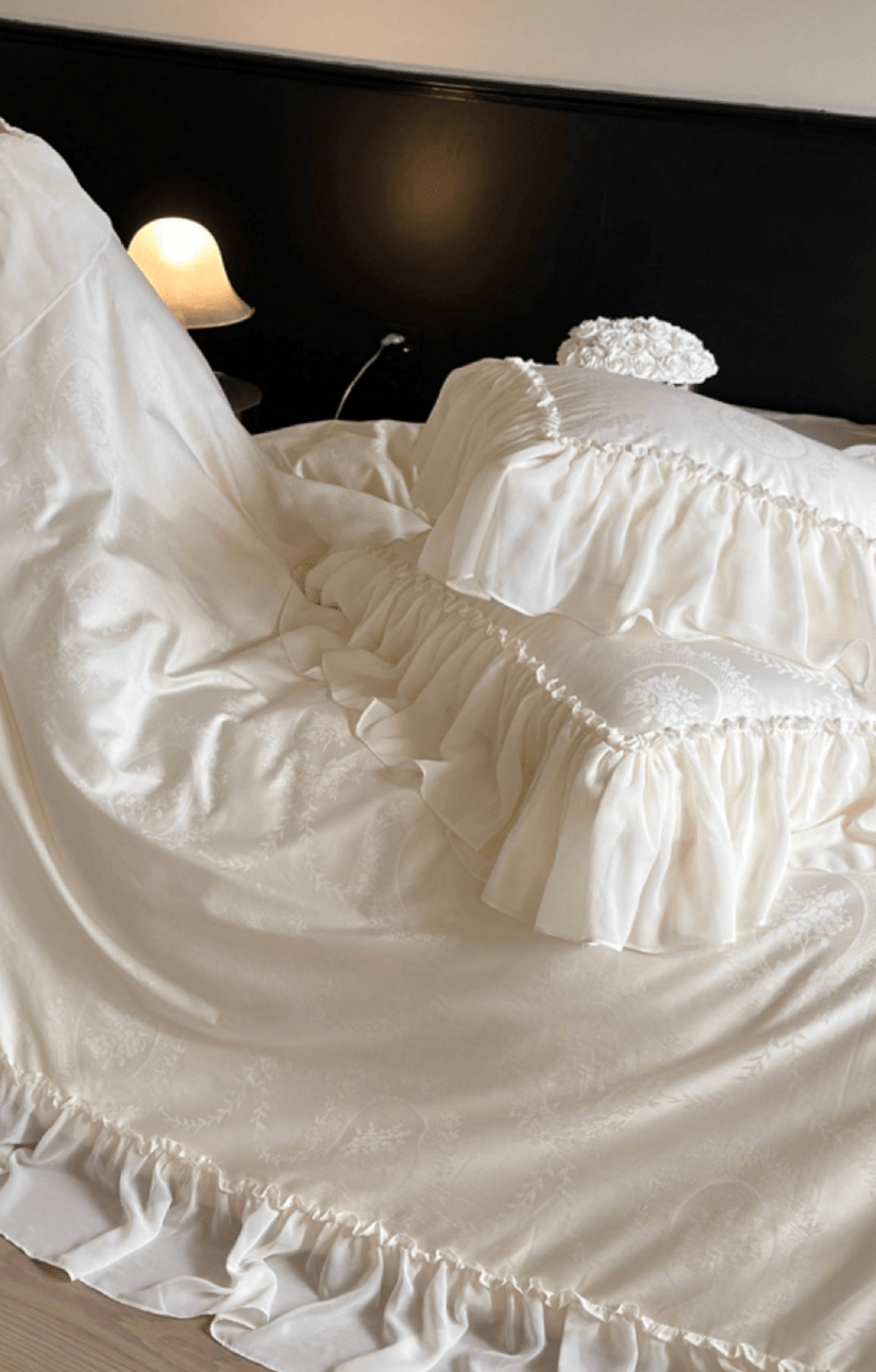 Airy Silky Floral Lace Bedding Set