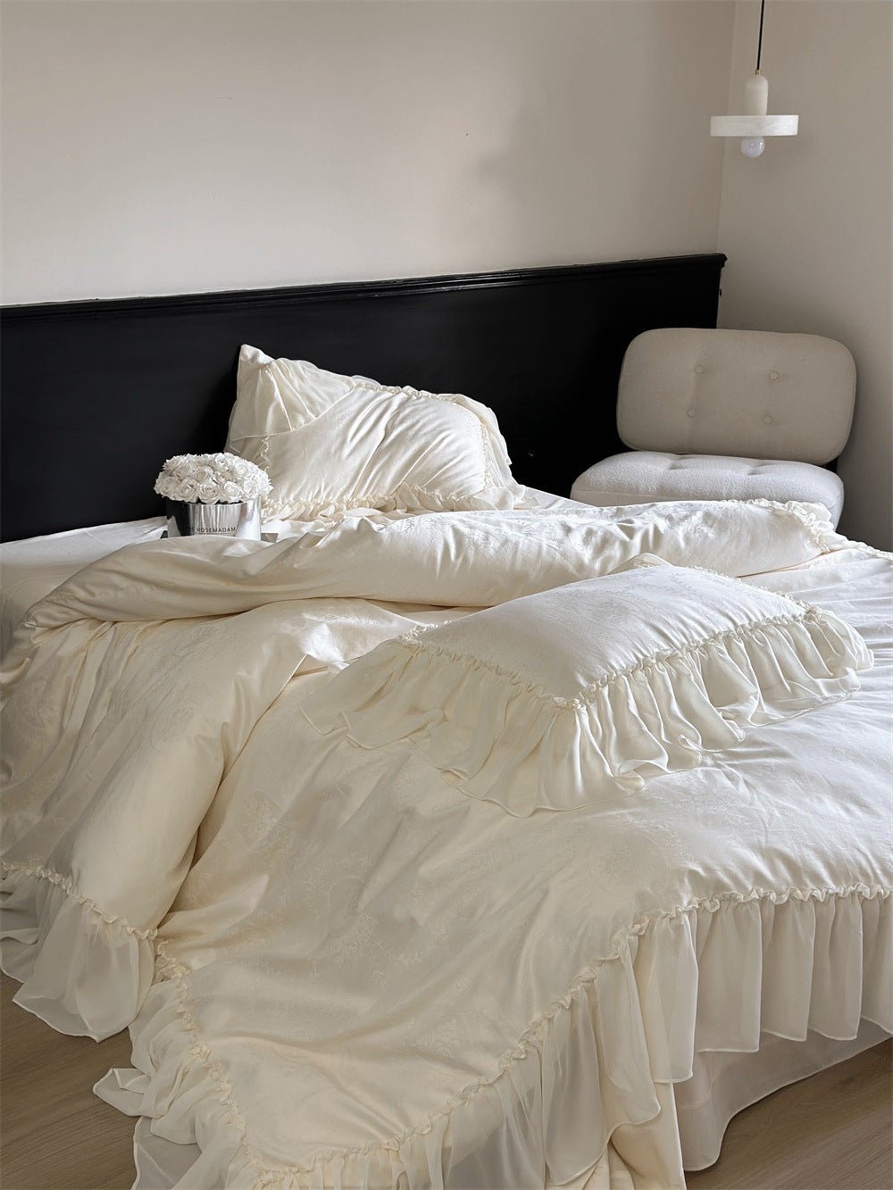 Airy Silky Floral Lace Bedding Set