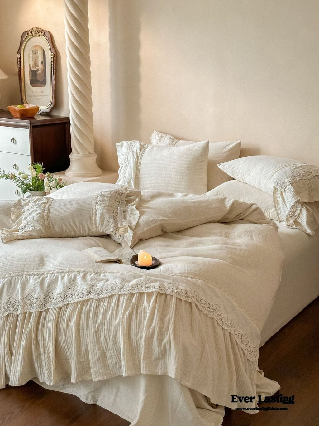 Amelie Lace Embroidered Linen Cotton Bedding Set