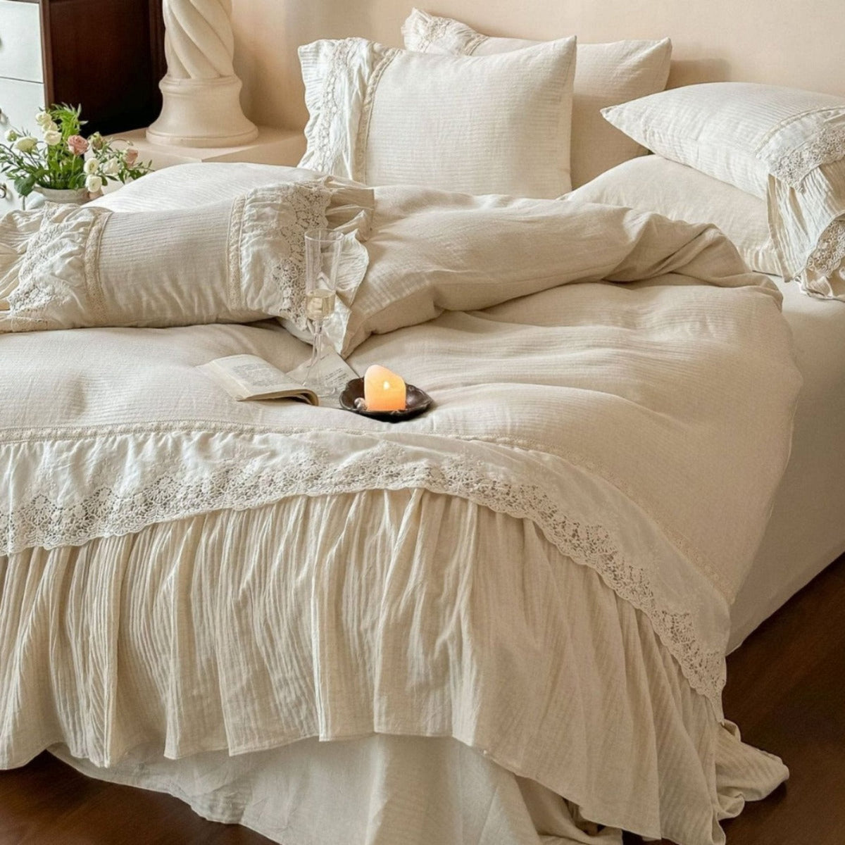 Amelie Lace Embroidered Linen Cotton Bedding Set
