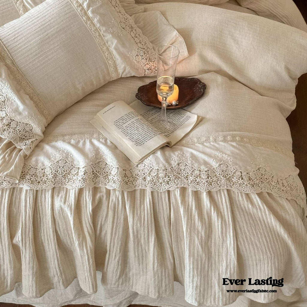 Amelie Lace Embroidered Linen Cotton Bedding Set