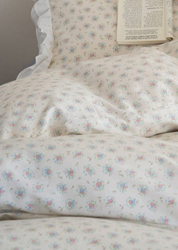 Annie Lace Ruffle Floral Bedding Set / Cream Blue