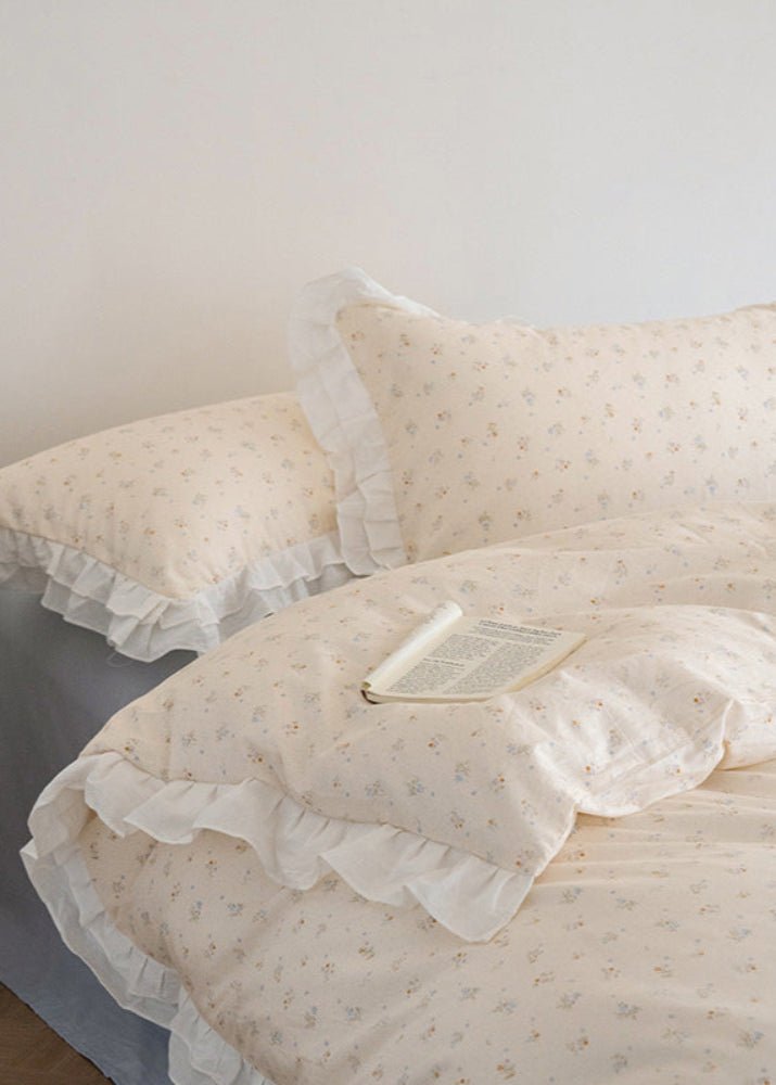 Annie Lace Ruffle Floral Bedding Set / Cream Blue