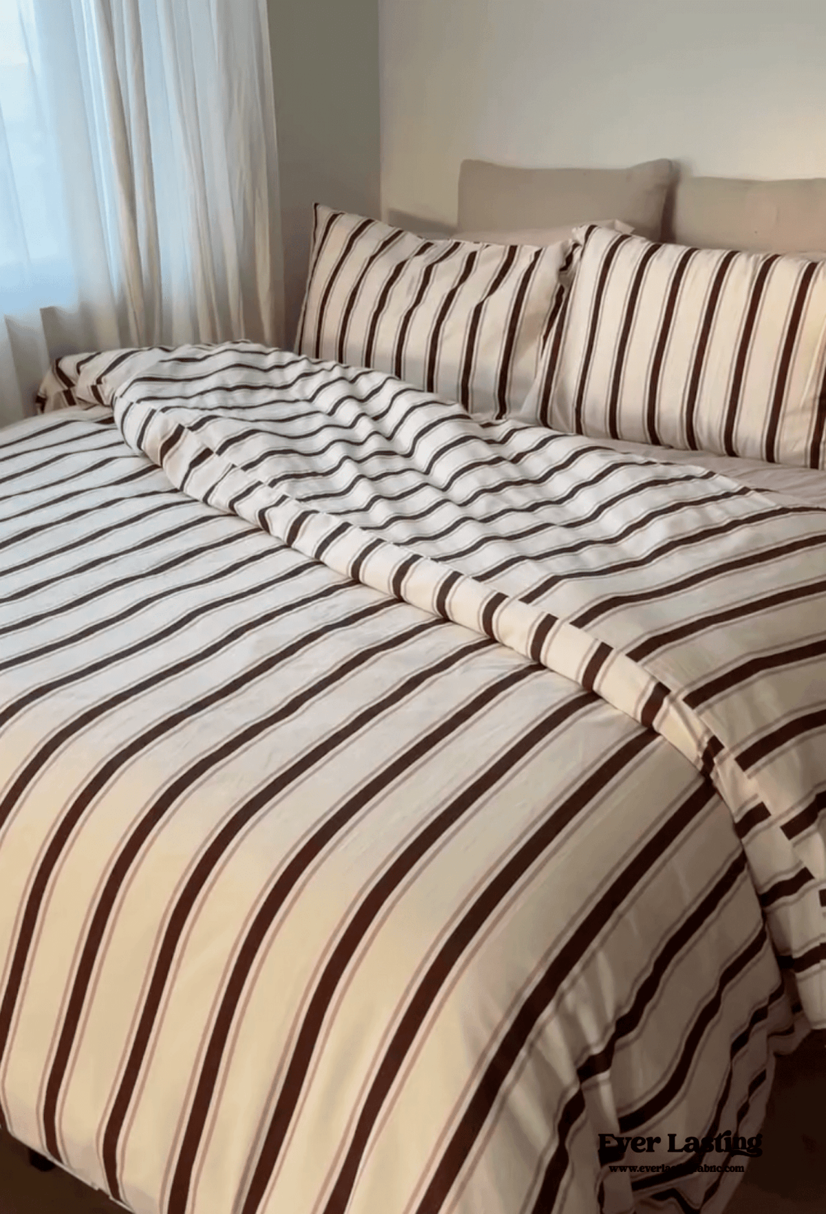 Assorted Washed Cotton Striped Duvet Cover / Pink Brown