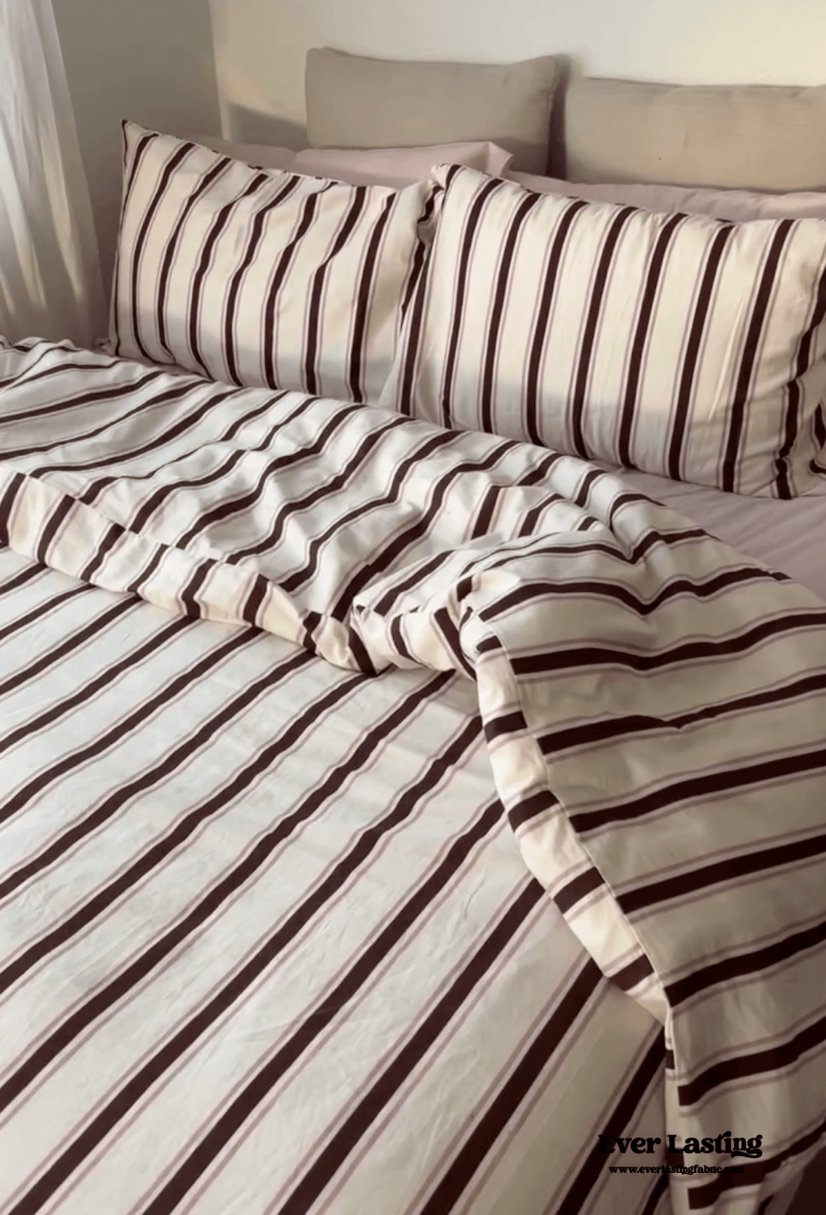 Assorted Washed Cotton Striped Duvet Cover / Pink Brown