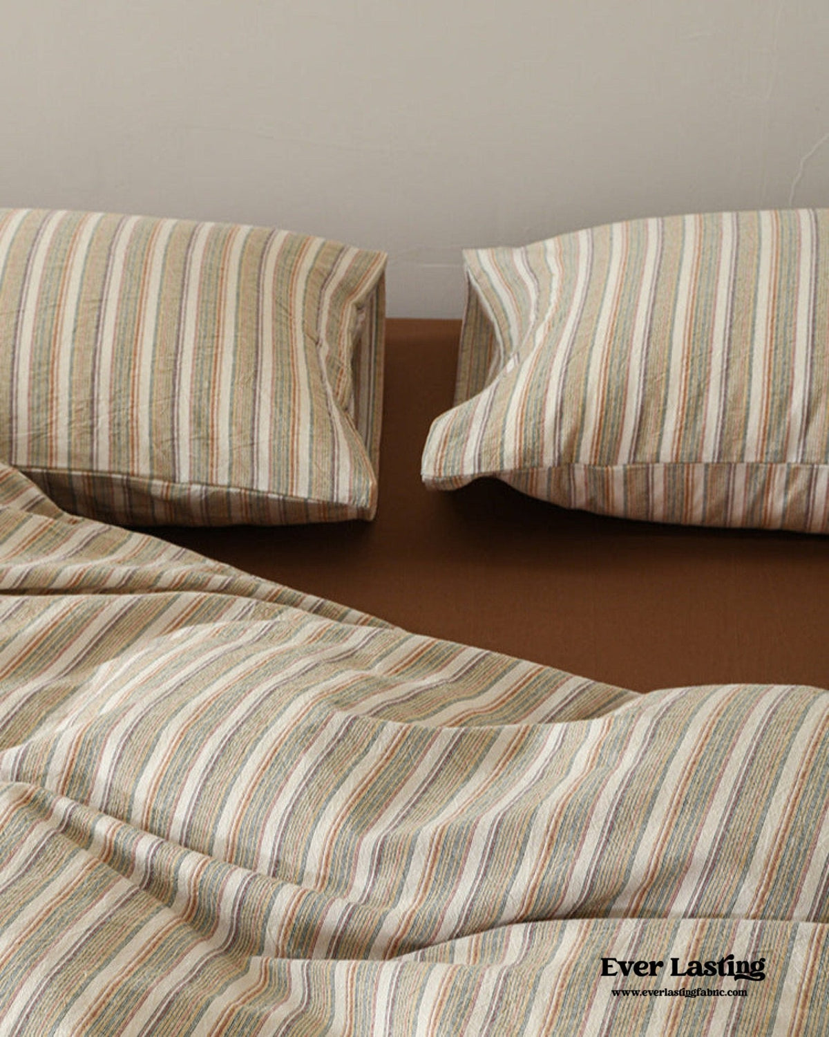 Ava Vintage Striped Cotton Bedding Set / Beige Solid