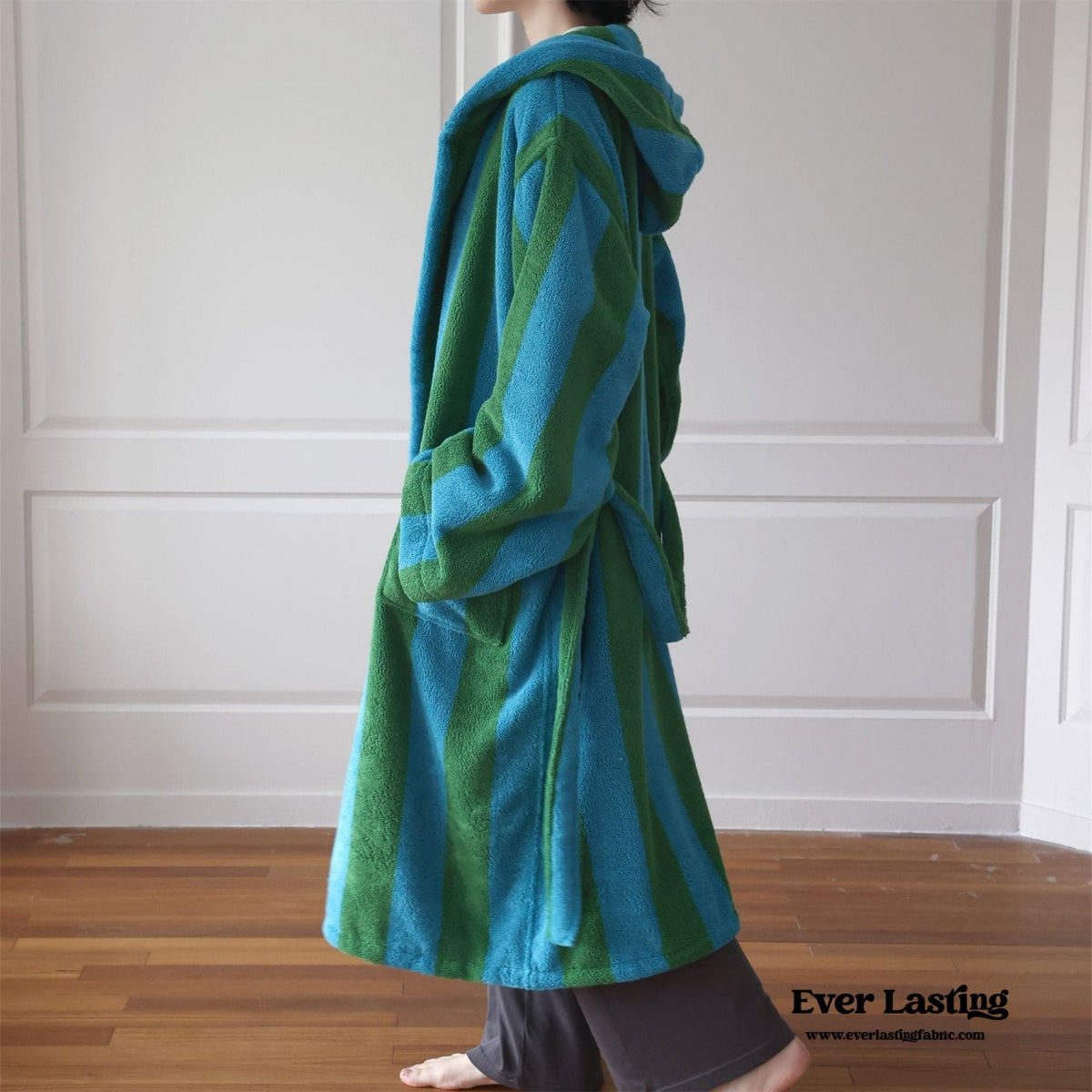 Modern Striped Cotton Bathrobe Set / Blue