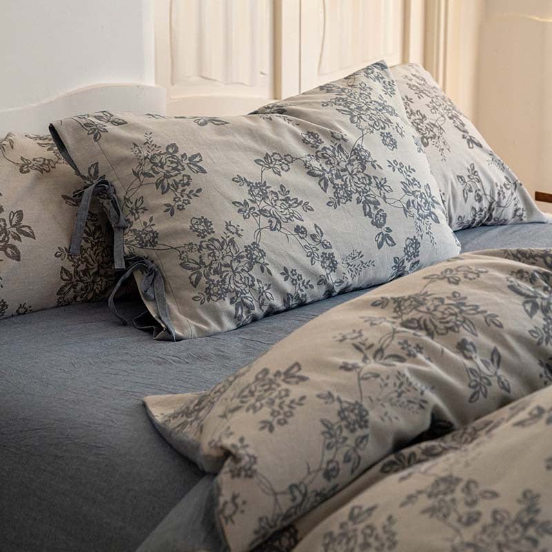Bonnie Ribbon Bow Tie Floral Bedding Set / Dark Gray