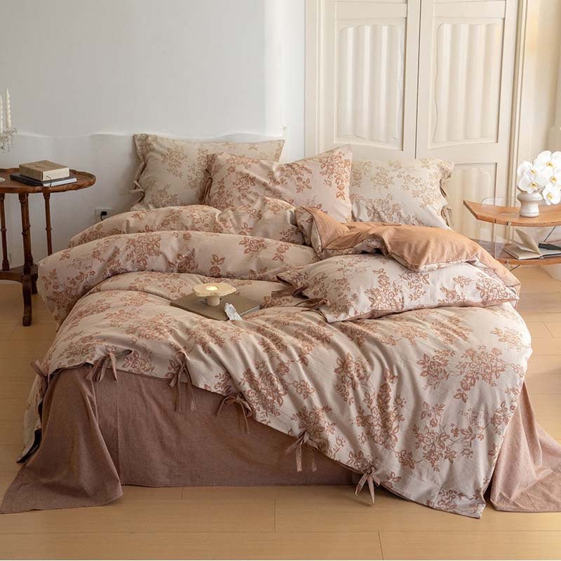 Bonnie Ribbon Bow Tie Floral Bedding Set / Brown