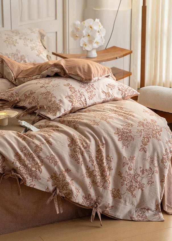 Bonnie Ribbon Bow Tie Floral Bedding Set / Khaki
