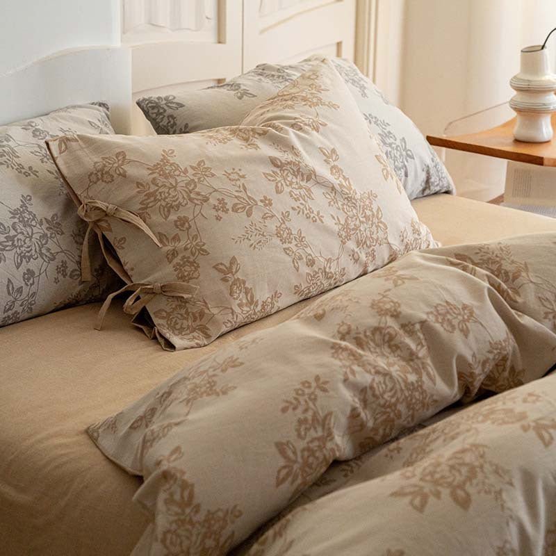Bonnie Ribbon Bow Tie Floral Bedding Set / Light Gray