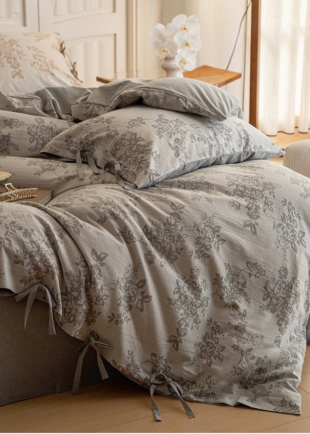 Bonnie Ribbon Bow Tie Floral Bedding Set / Khaki