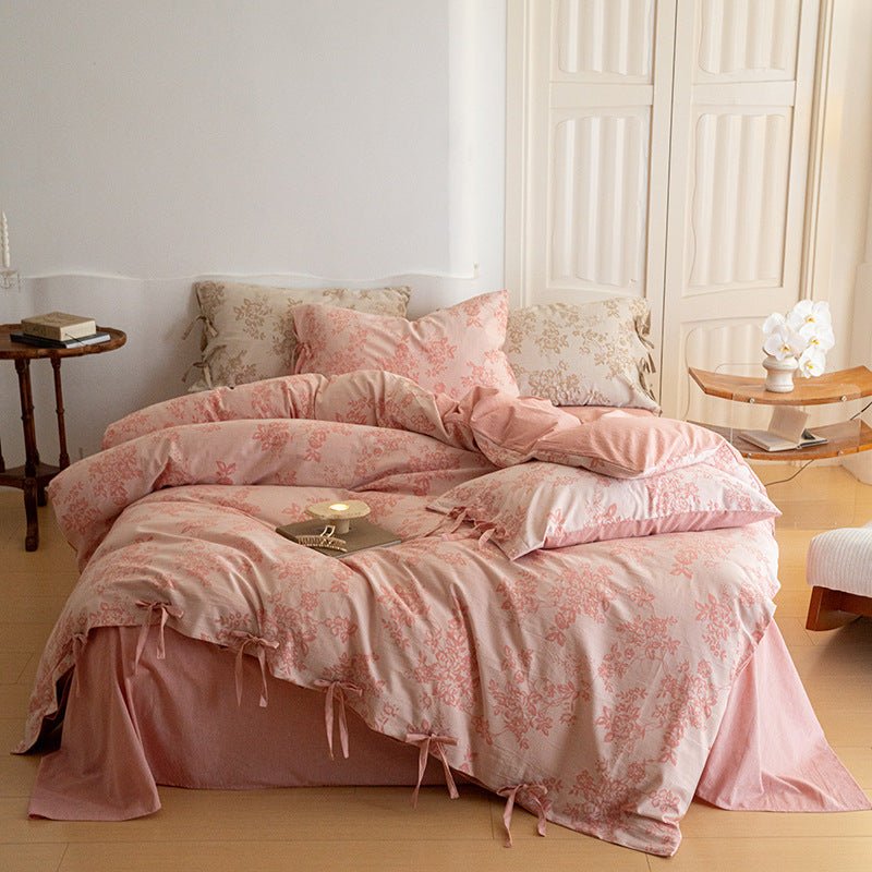 Bonnie Ribbon Bow Tie Floral Bedding Set / Pink