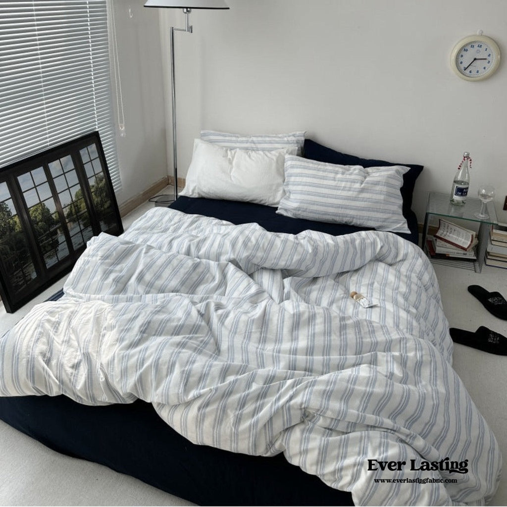 Breezy Stripe Washed Cotton Blue Bedding Set