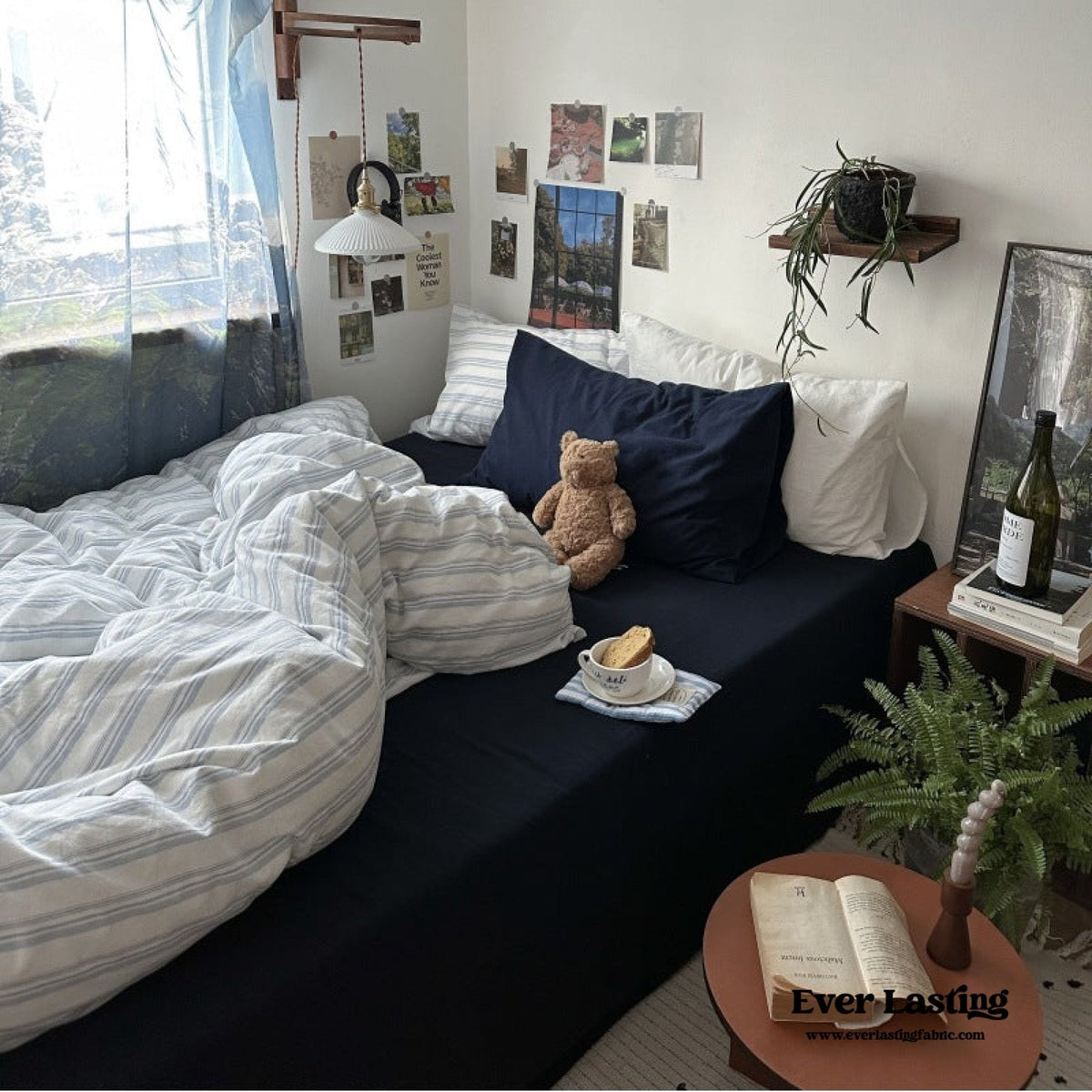 Breezy Stripe Washed Cotton Blue Bedding Set