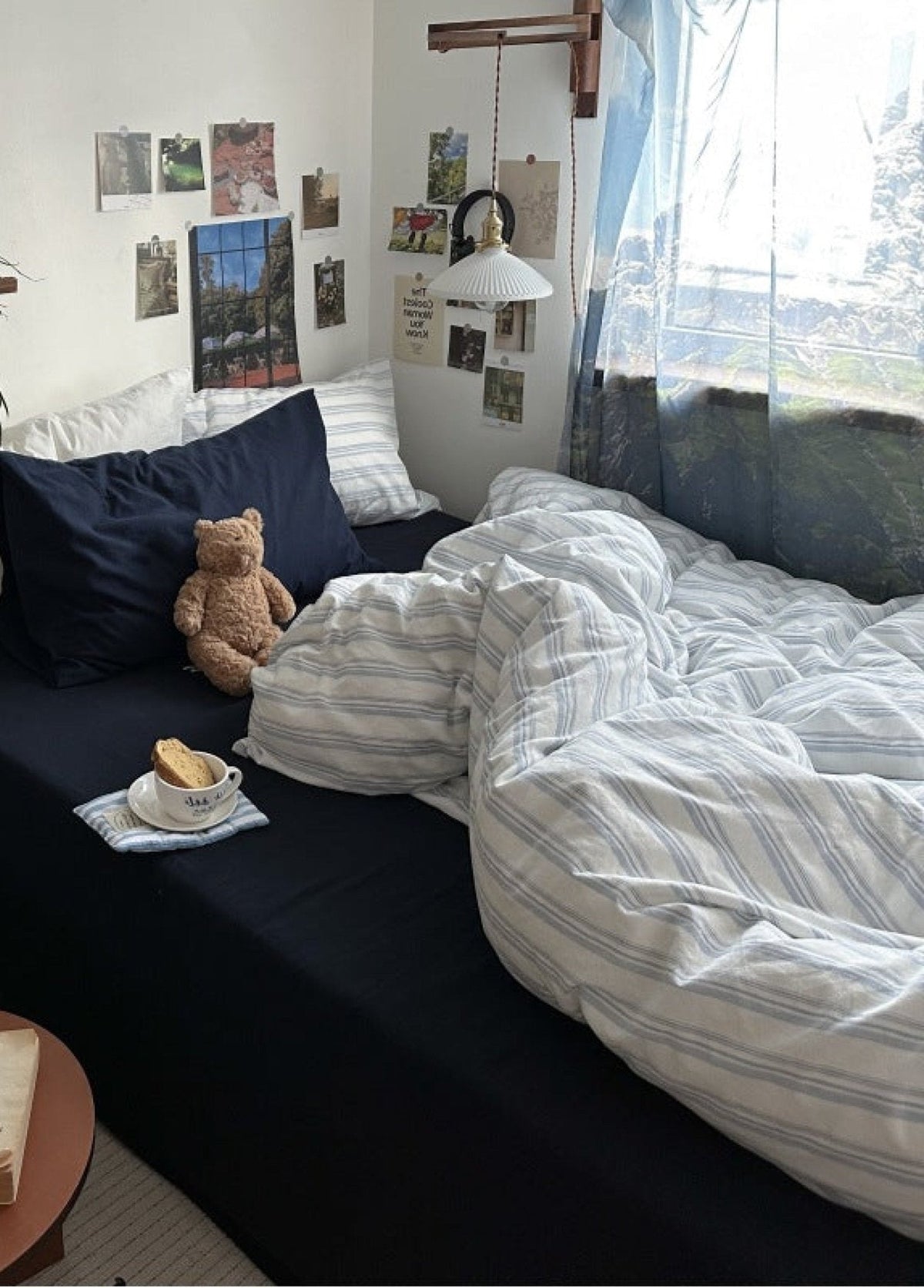 Breezy Stripe Washed Cotton Blue Bedding Set