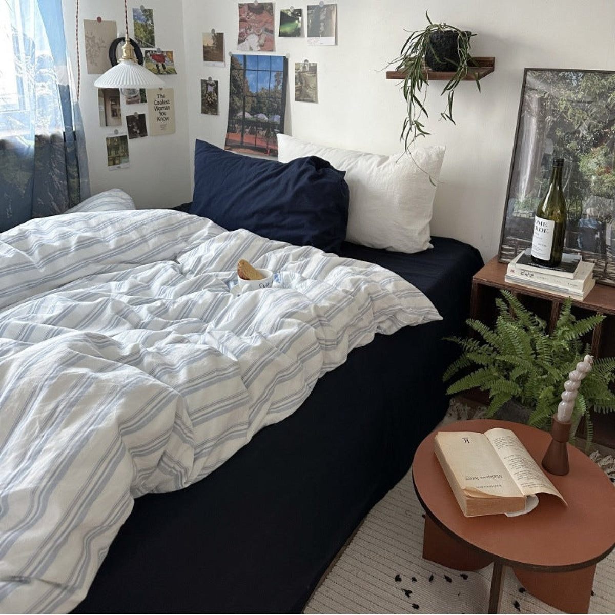 Breezy Stripe Washed Cotton Blue Bedding Set