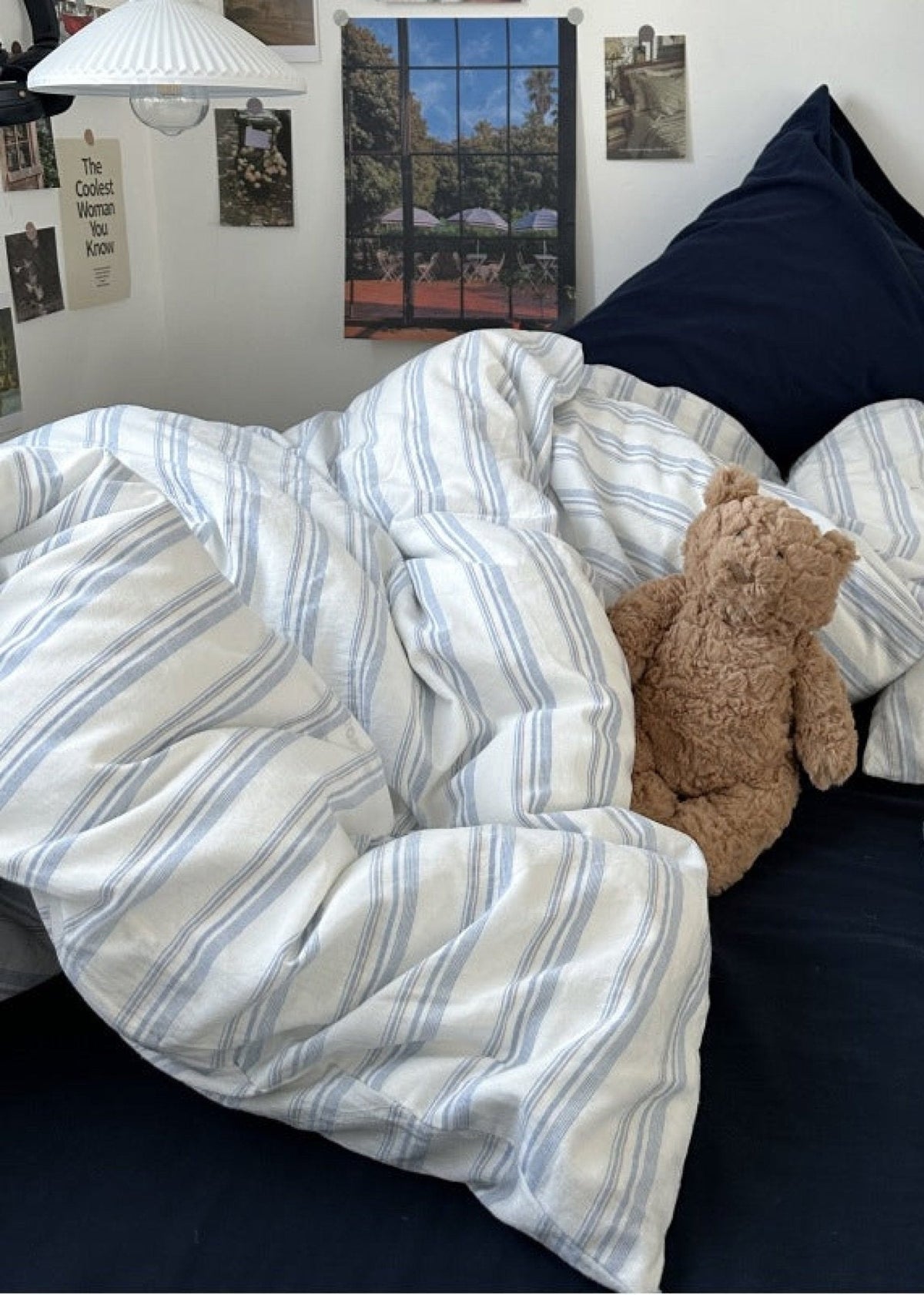 Breezy Stripe Washed Cotton Blue Bedding Set