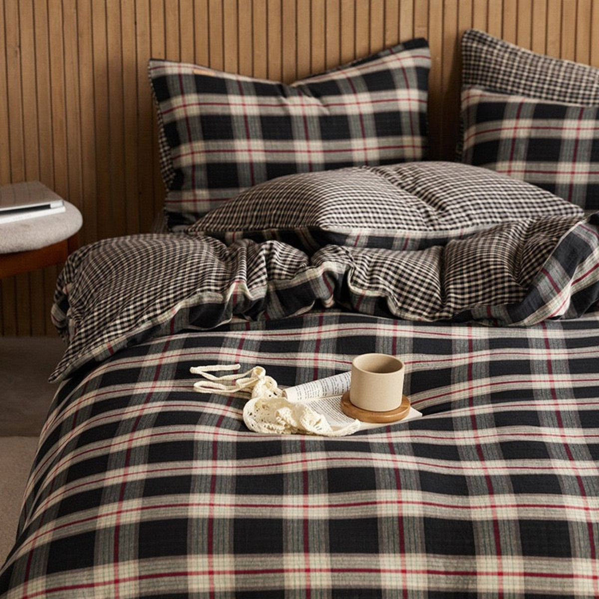British Vintage Plaid Bedding Set / Brown