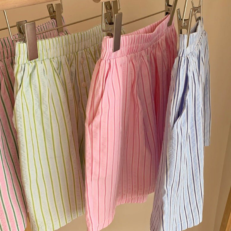 Candy Stripe Shorts Lounge Bottoms / Green