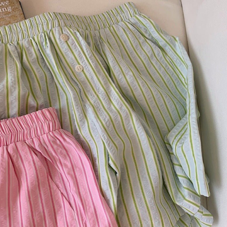 Candy Stripe Shorts Lounge Bottoms / Green