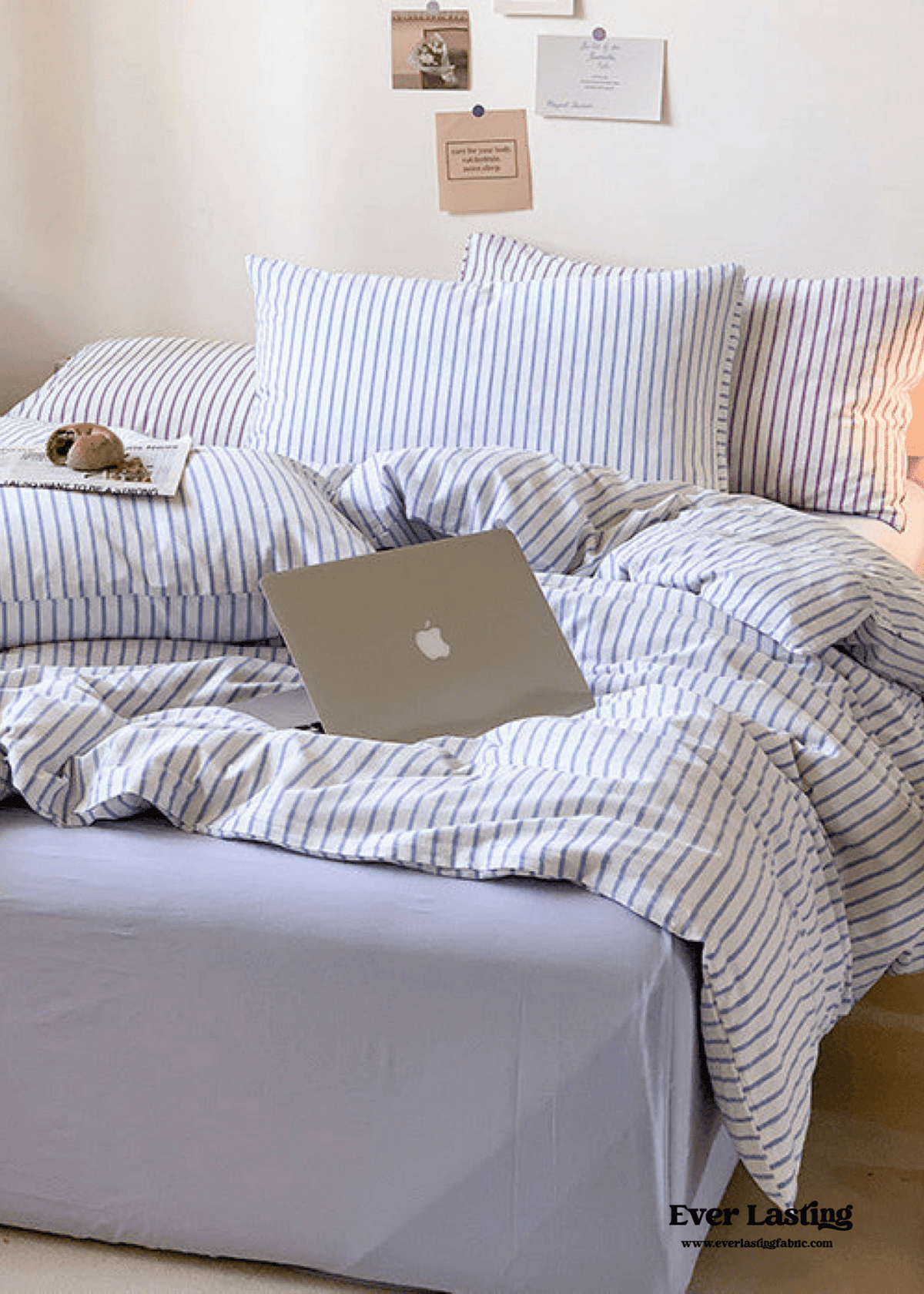 Candy Stripe Washed Cotton Bedding Set / Blue