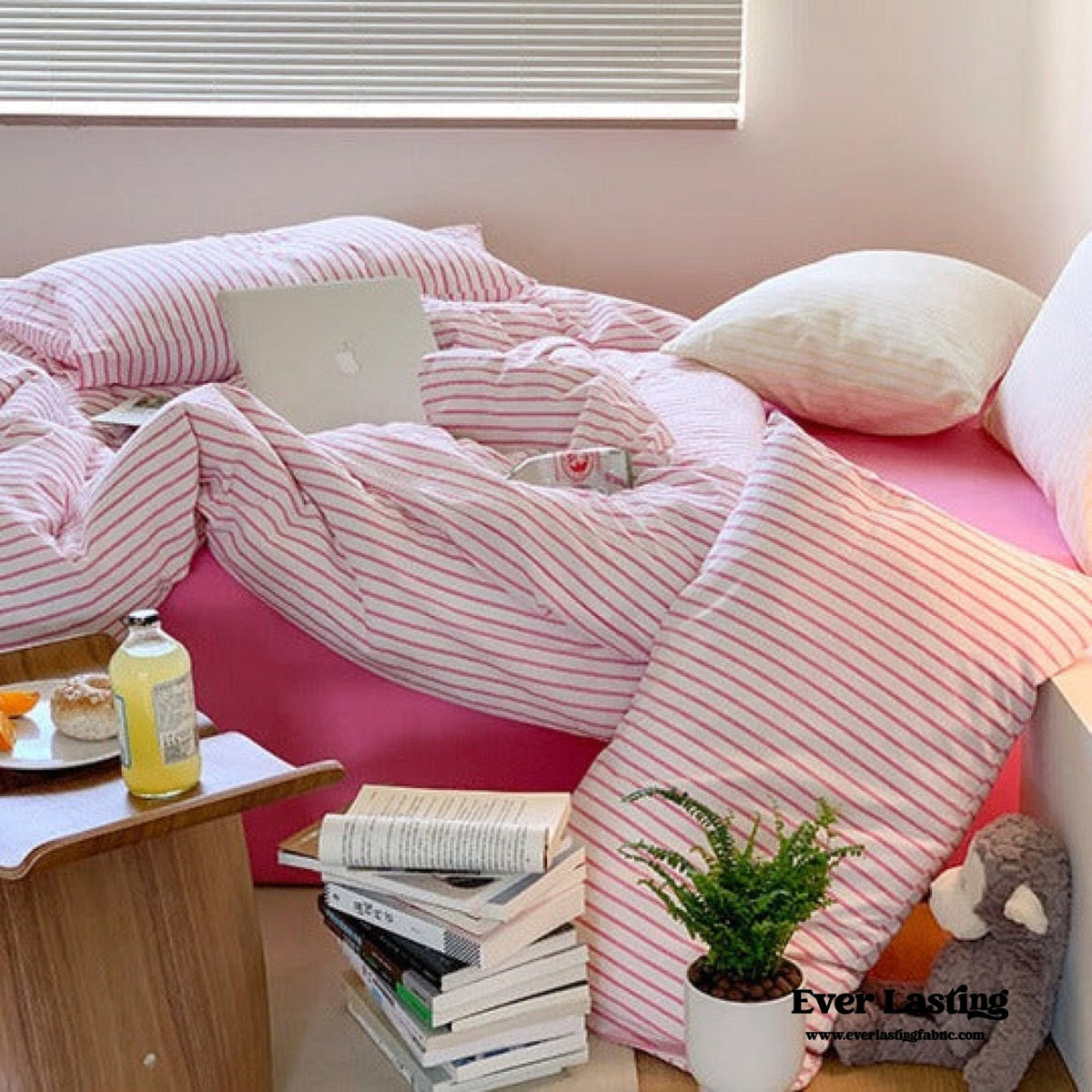 Candy Stripe Washed Cotton Bedding Set / Pink
