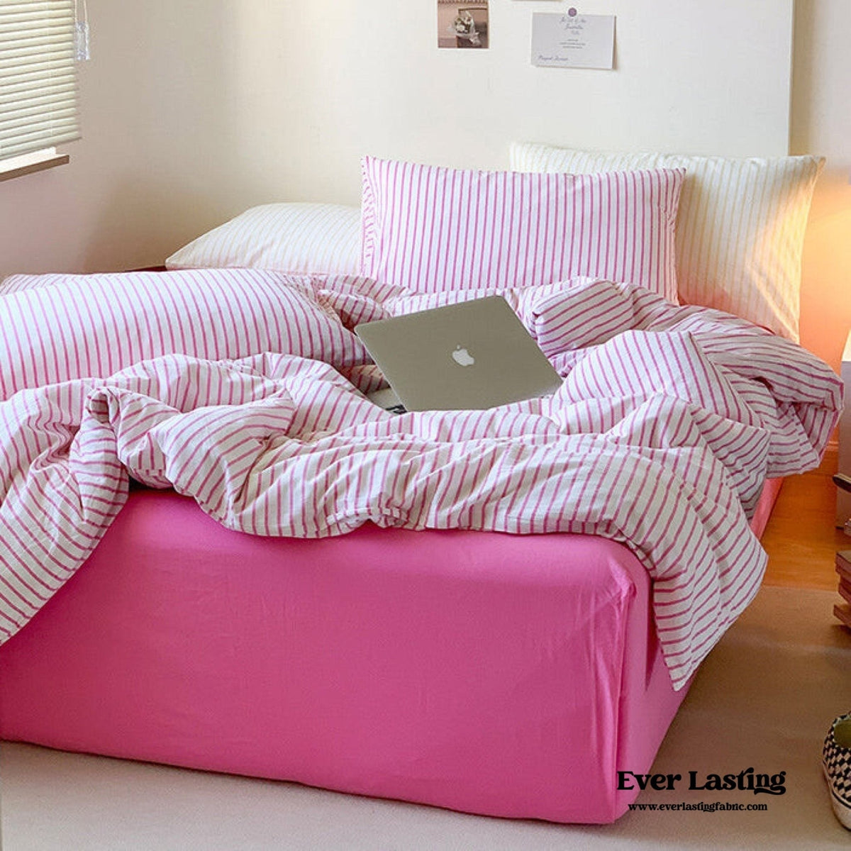 Candy Stripe Washed Cotton Bedding Set / Purple