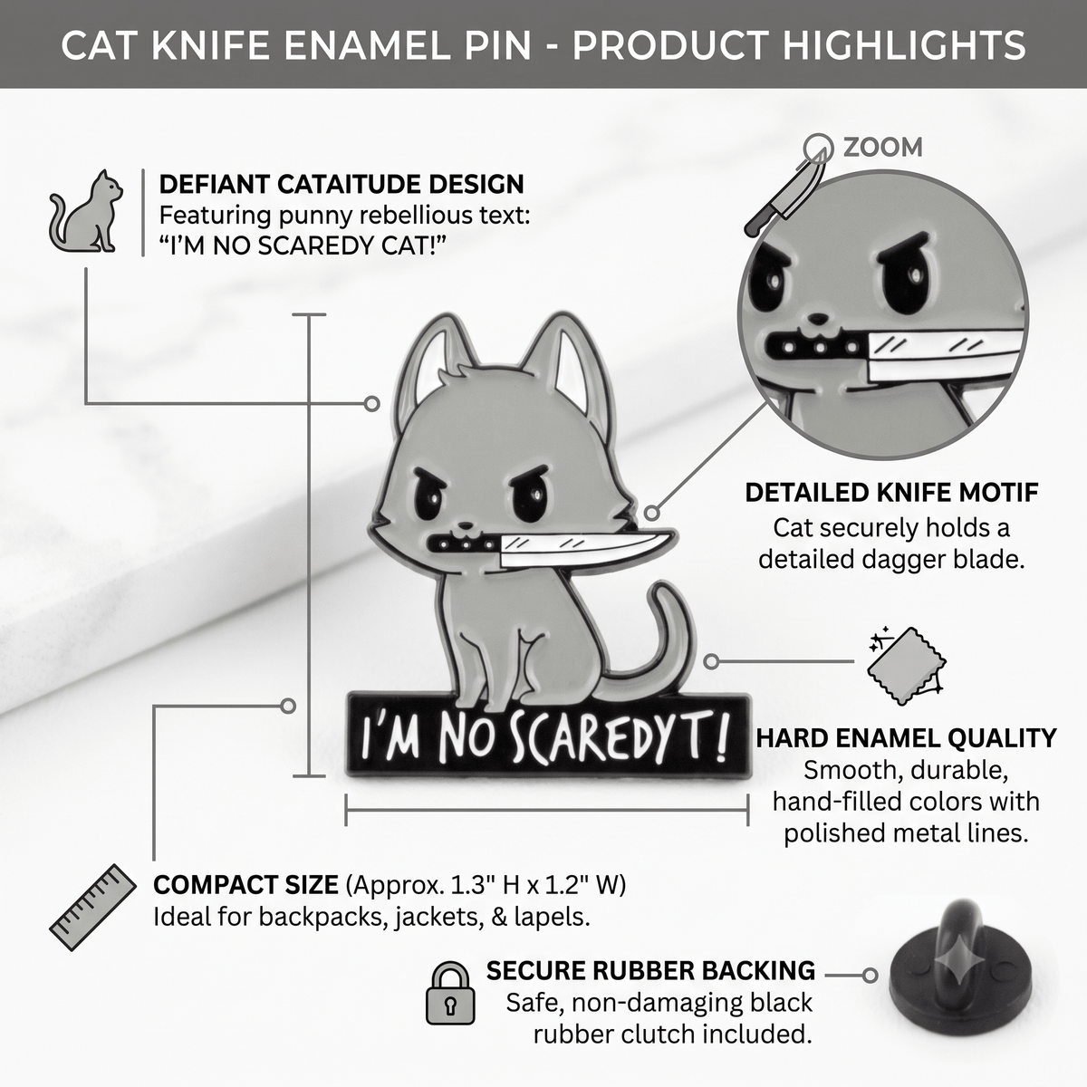 Cat Knife Enamel Pin – Bold Kitty Design for Bags and Jackets