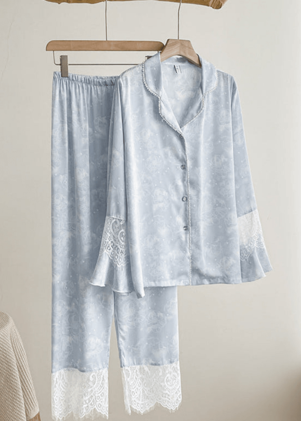 Celeste Silky Luxury Lace Pajama Set / Blue