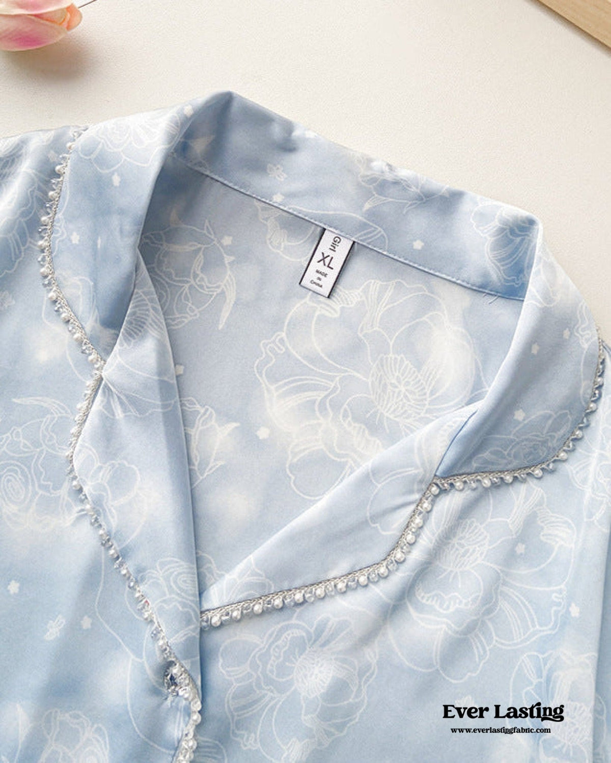 Celeste Silky Luxury Lace Pajama Set / Blue