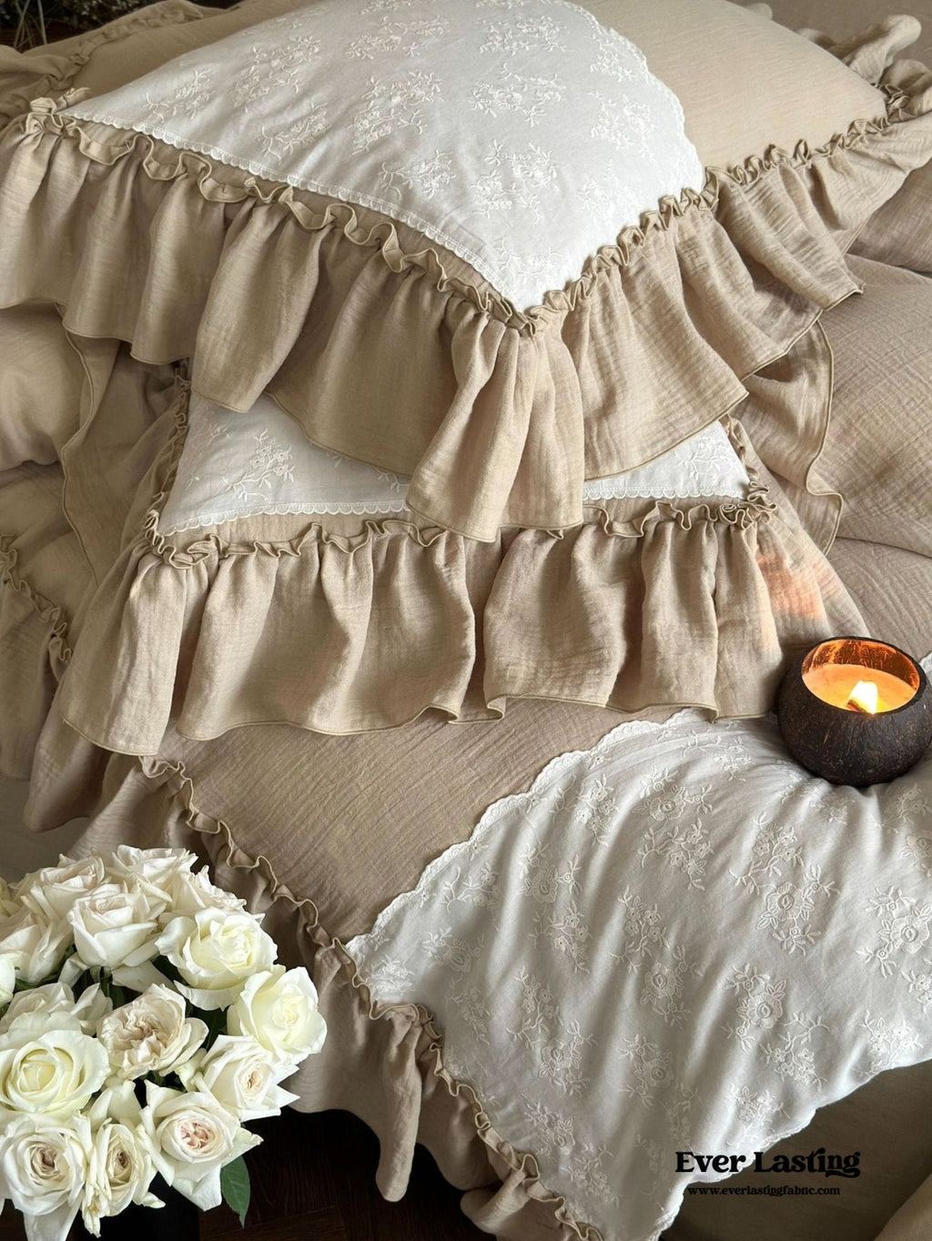 Celeste Soft Lace Embroidered Ruffle Bedding Set / Pink