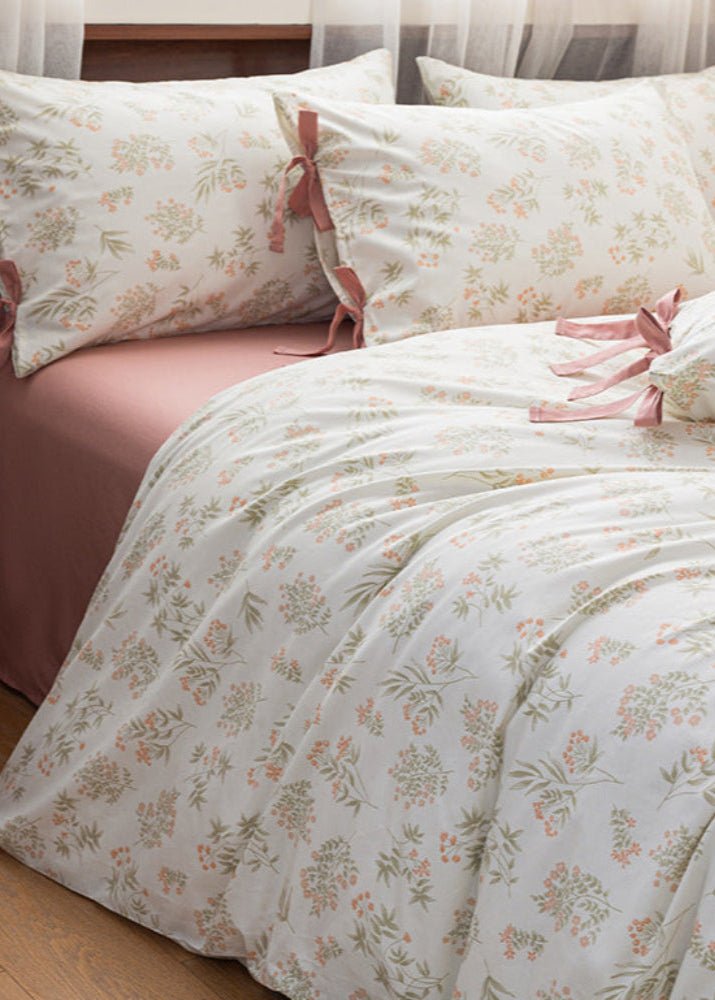 Celia Cottage Ribbon Bow Tie Floral Bedding Set / Pink