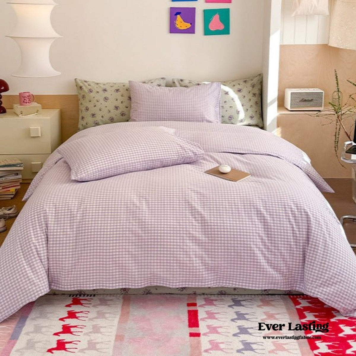 Chloe Pastel Candy Cotton Bedding Set / Purple Plaid