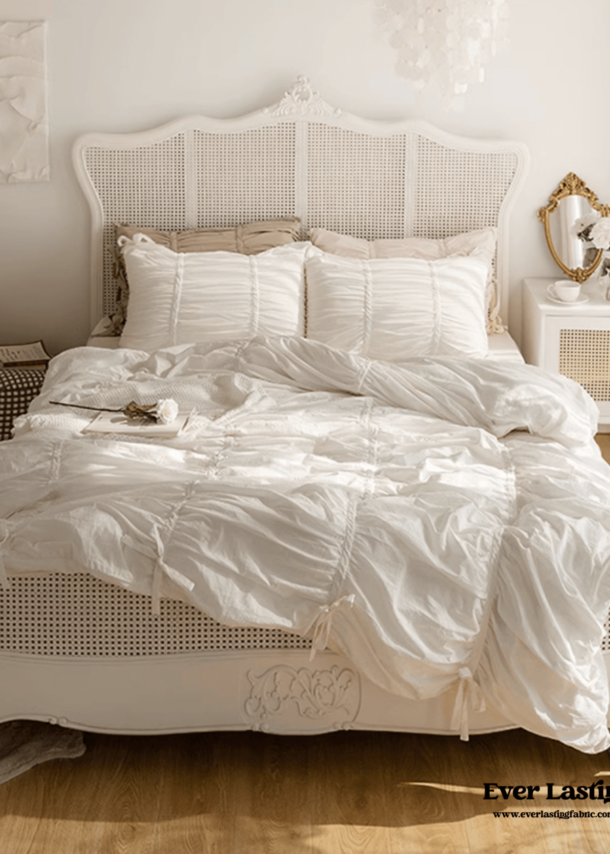 Coquette Ruffle Ribbon Ties Duvet Cover / Pink