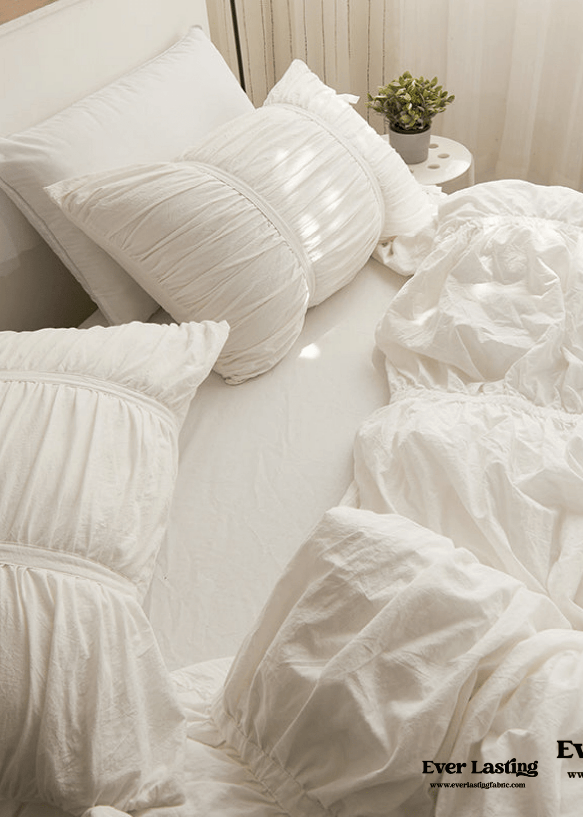 Coquette Ruffle Ribbon Ties Duvet Cover / White