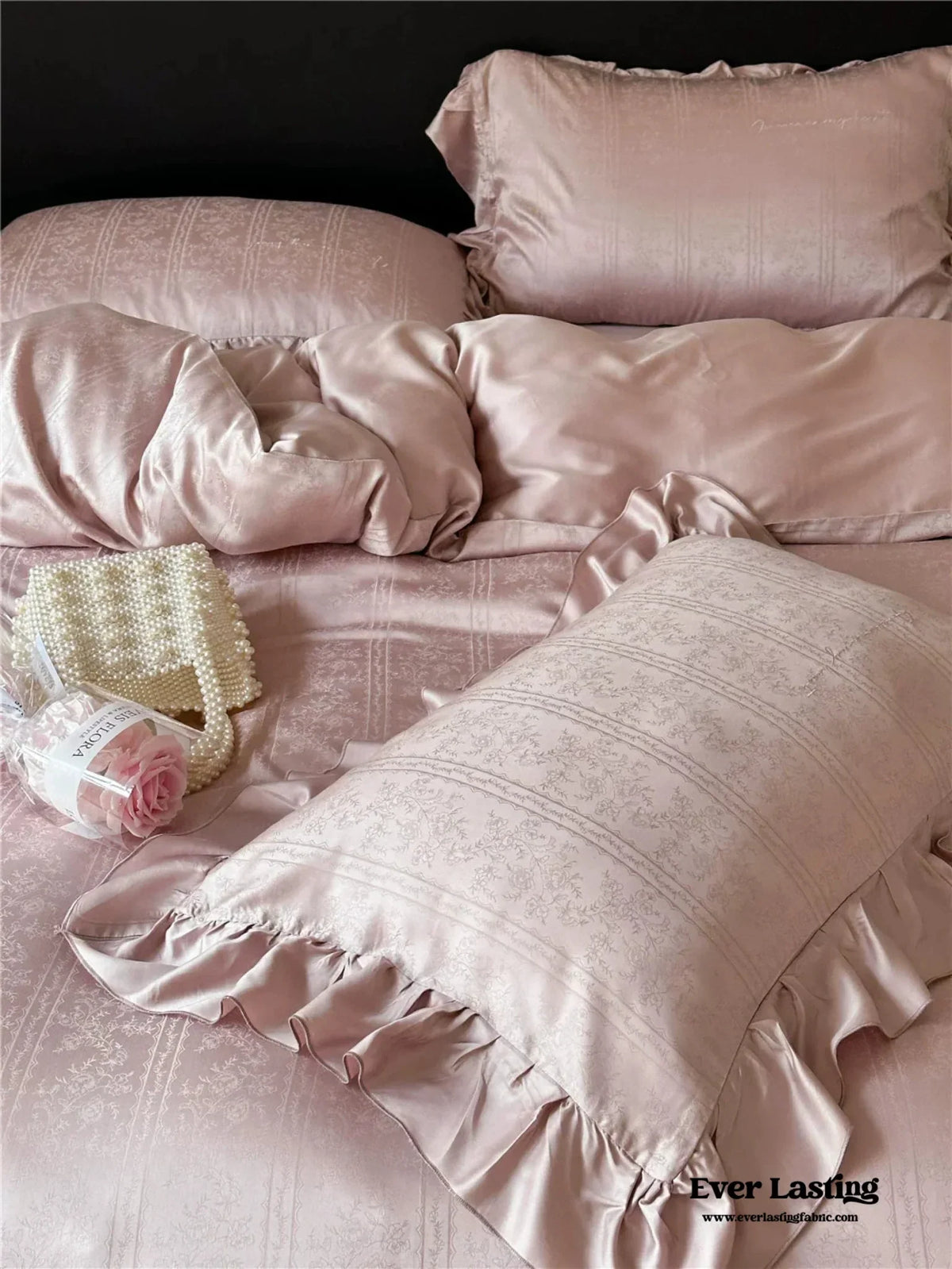 Coquette Tencel Silky Ruffle Bedding Set / White