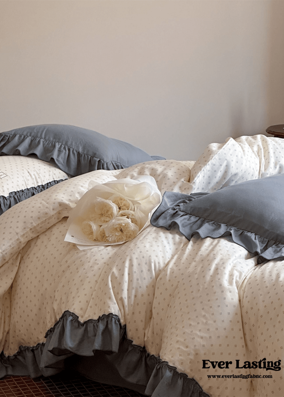 Cottage Inspired Ruffle Bedding Set / Soft Blue