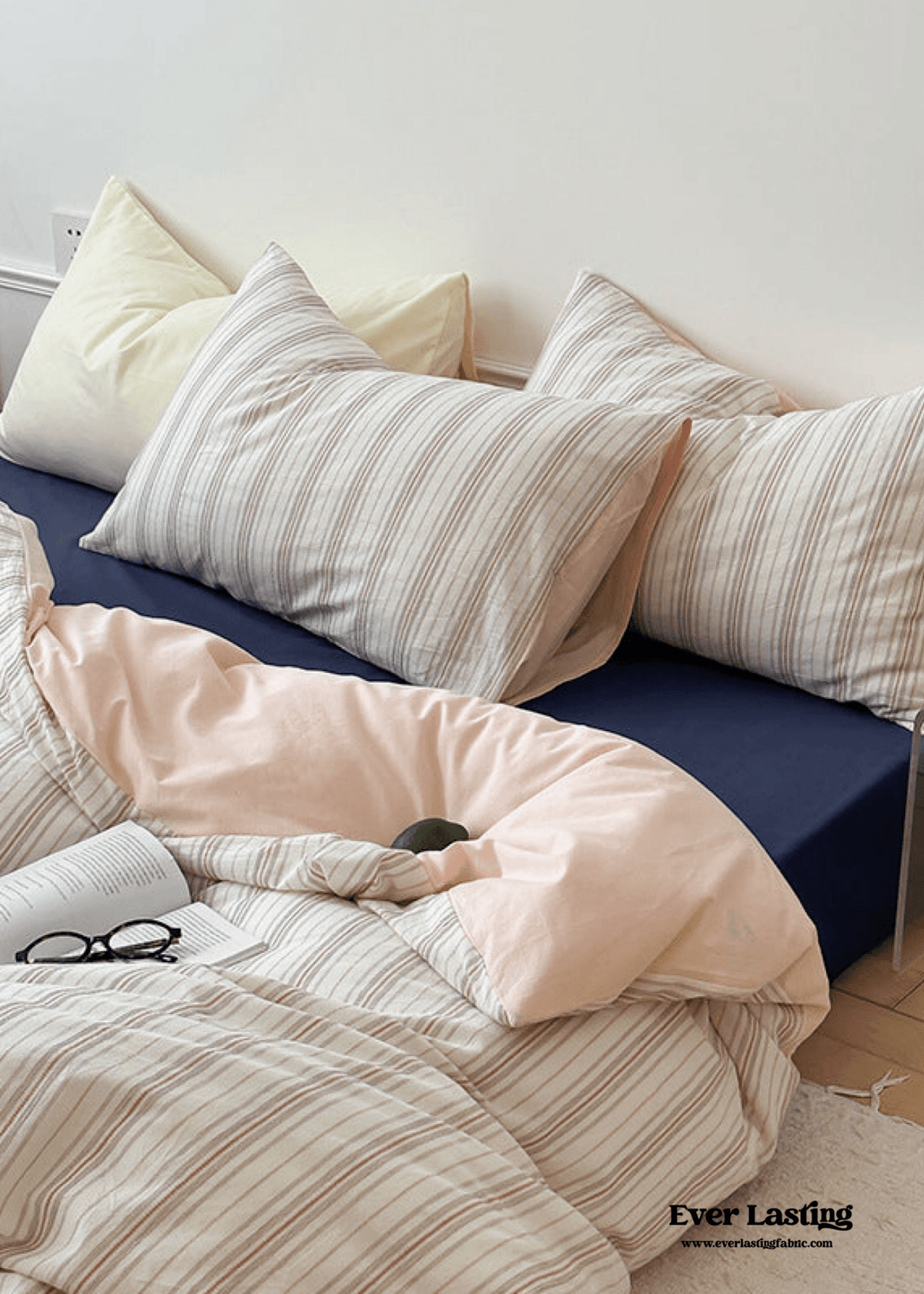 Cozy Pastel Striped Washed Cotton Duvet Cover / Blue