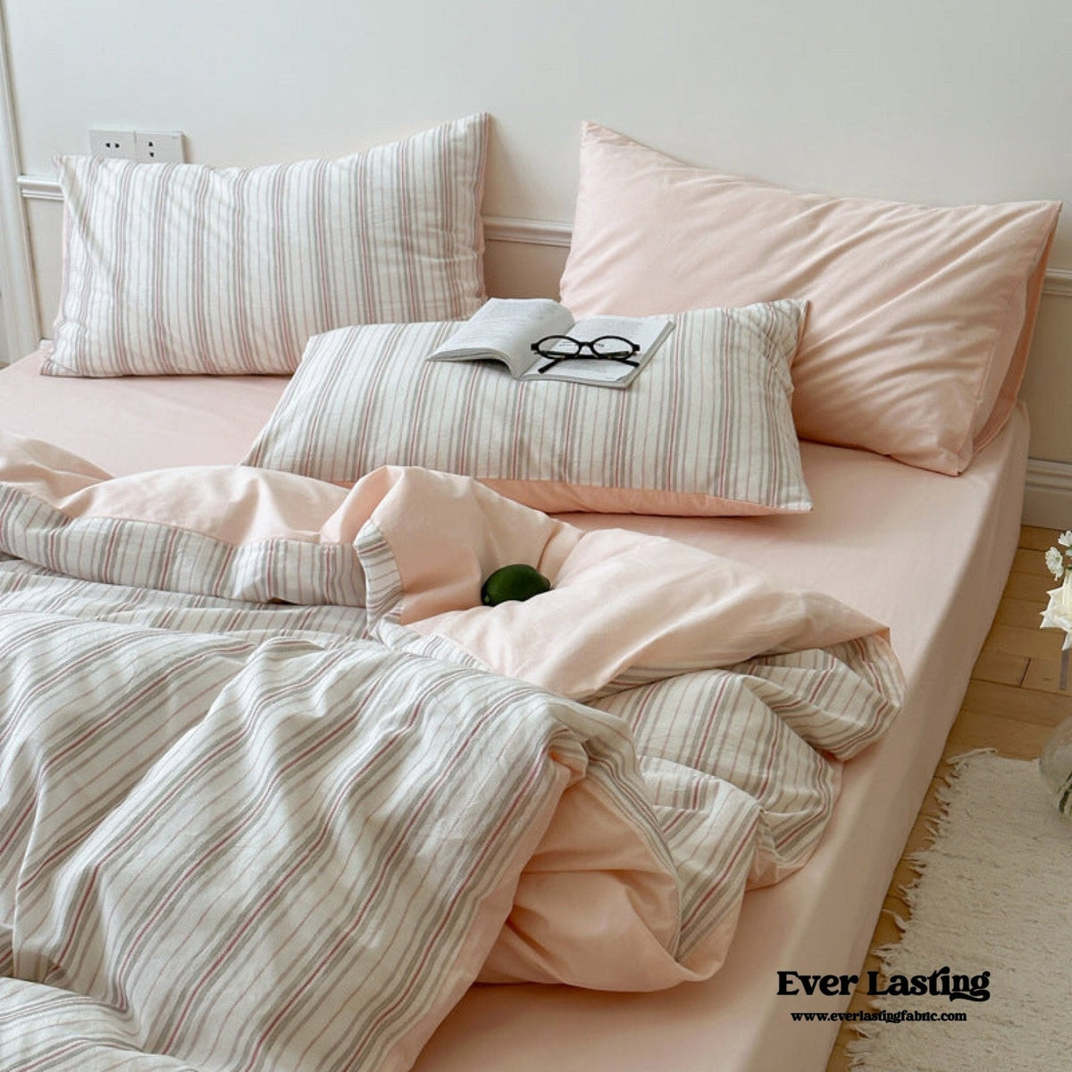 Cozy Pastel Striped Washed Cotton Duvet Cover / Blue