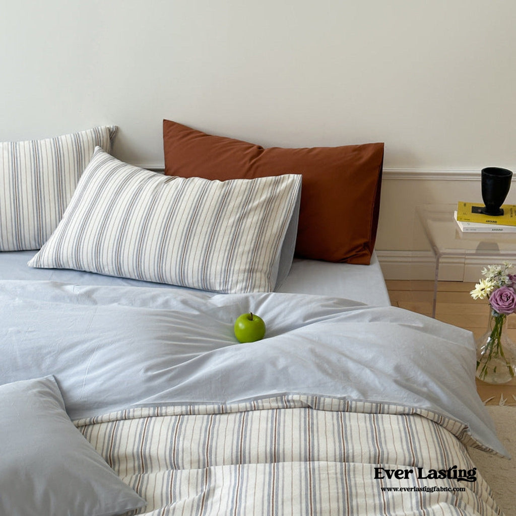 Cozy Pastel Striped Washed Cotton Duvet Cover / Pink