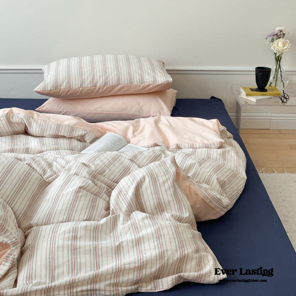 Cozy Pastel Striped Washed Cotton Pillowcases / Blue