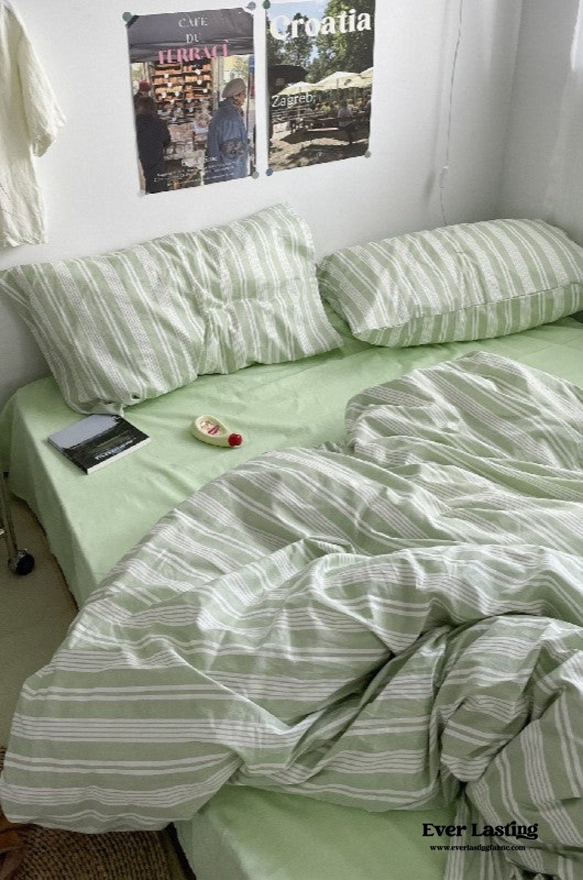 Cozy Washed Cotton Striped Bedding Set / Pink