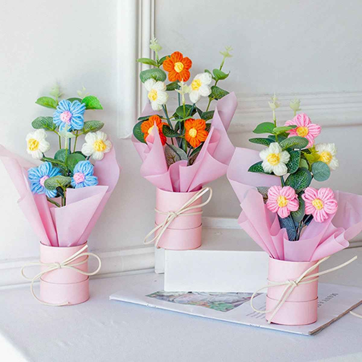 Handmade Crochet Flower Arrangement – Small Daisy Lighted Gift
