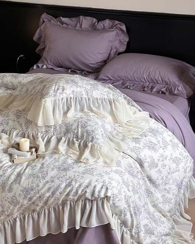 Daisy Purple Floral Ruffle Bedding Set