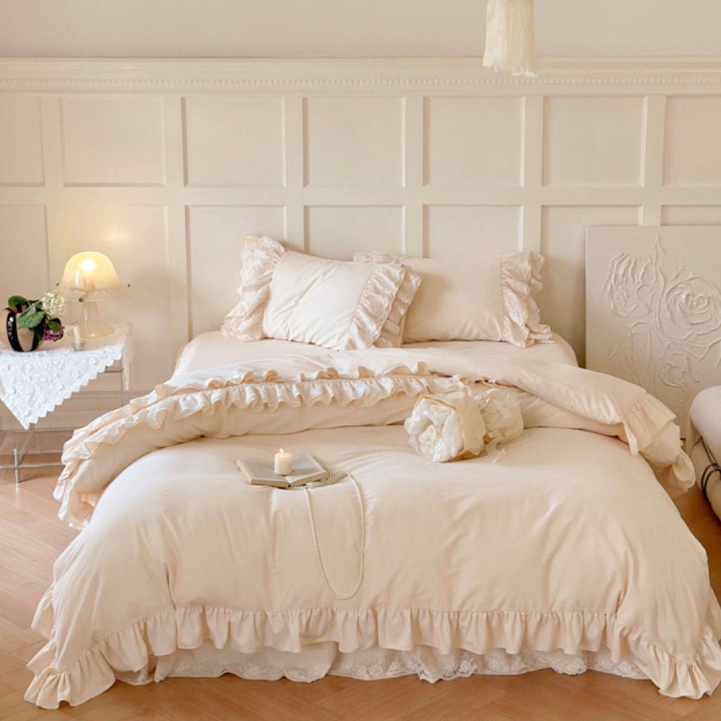 Double Lace Coquette Ruffle Bedding Set / Baby Pink