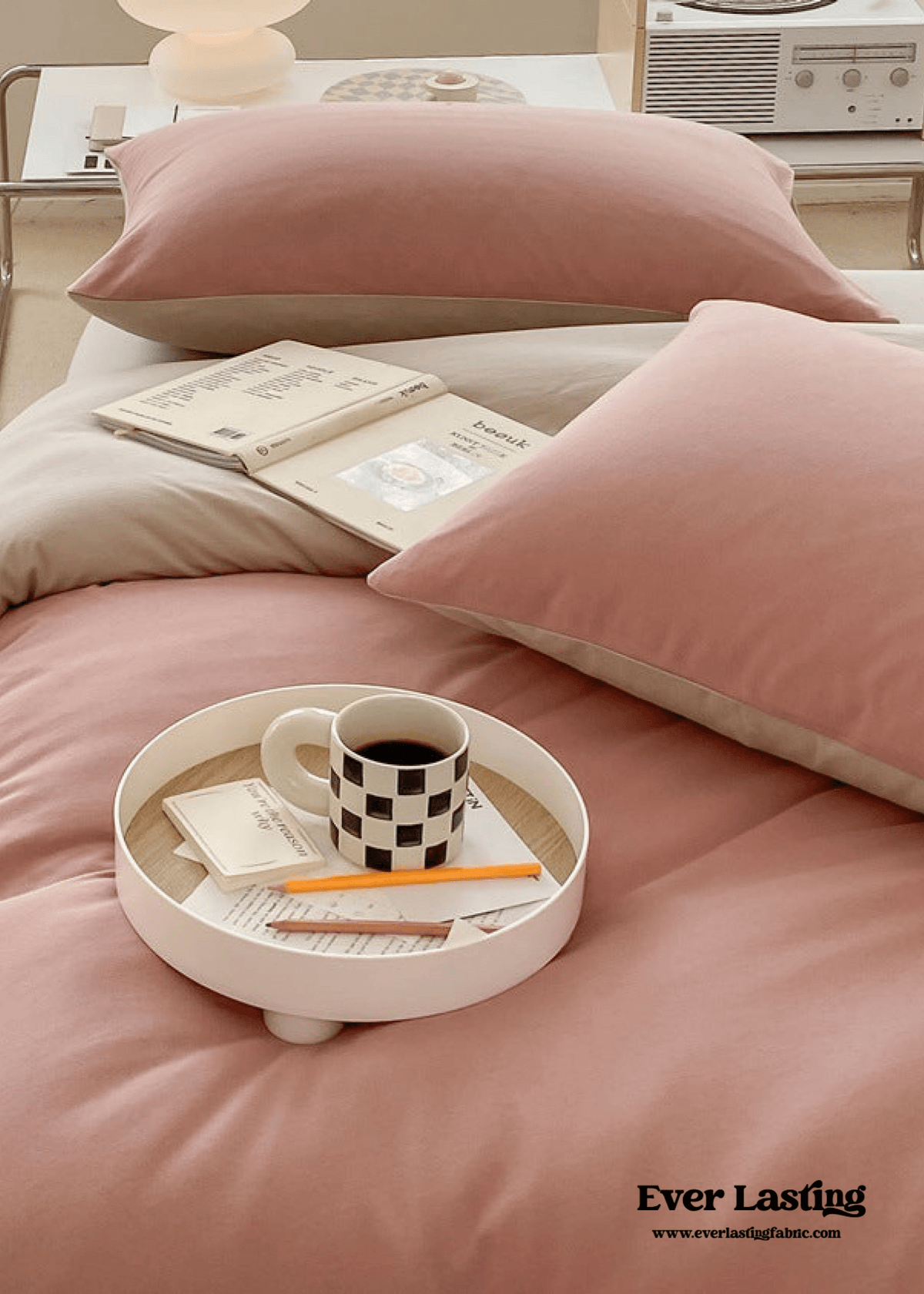 Duo Earth Tone Jersey Knit Bedding Set / Pink Beige