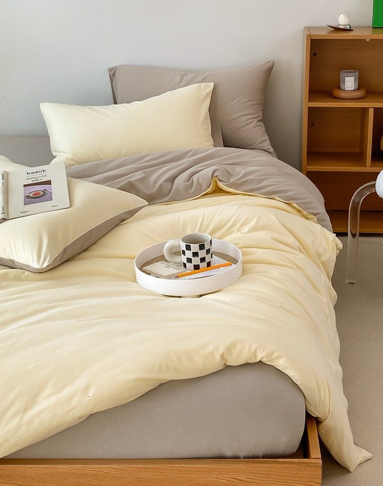 Duo Earth Tone Jersey Knit Bedding Set / White Beige