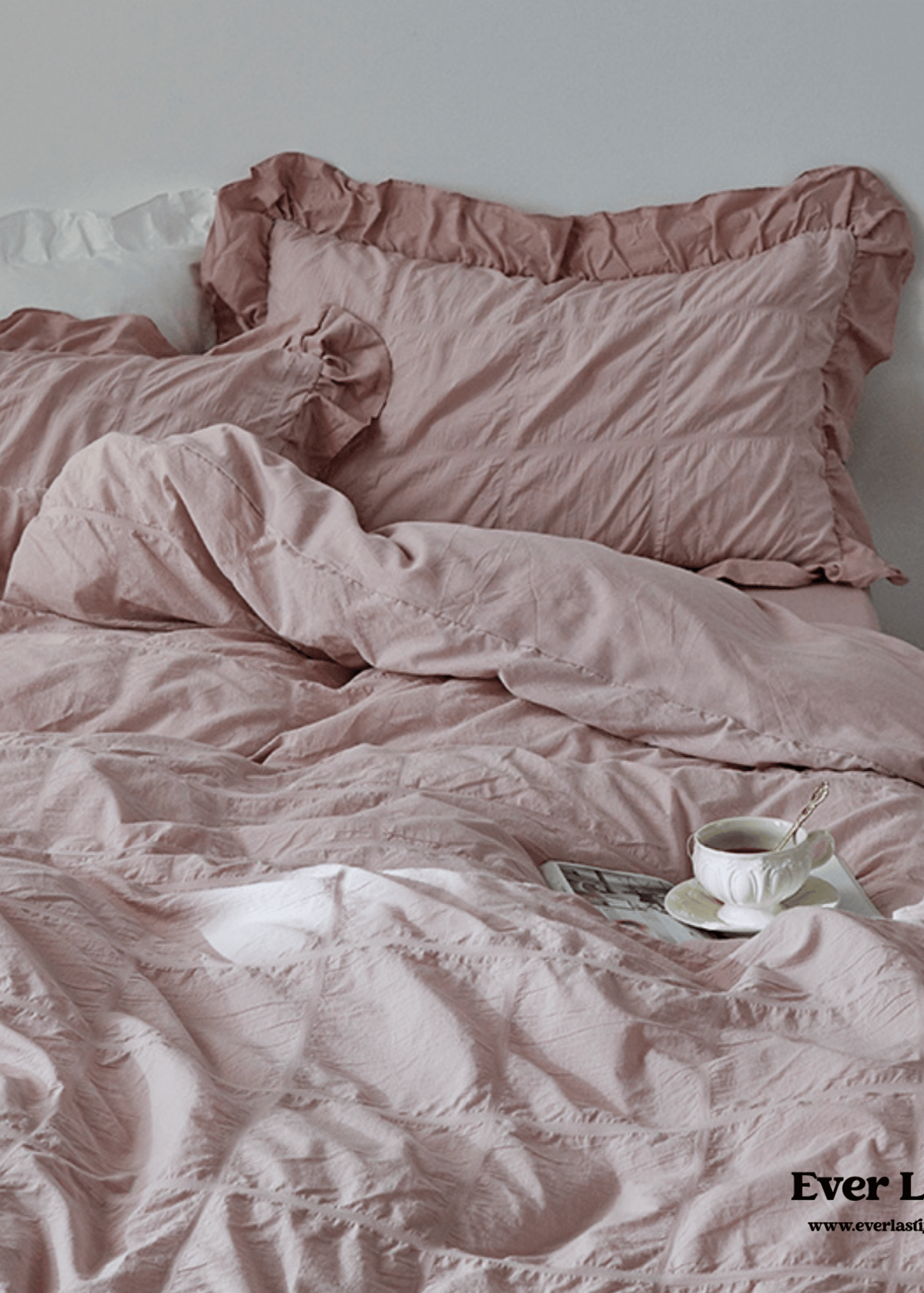 Earth Tone Marshmallow Puff Ruffle Bedding Set / Pumpkin Brown